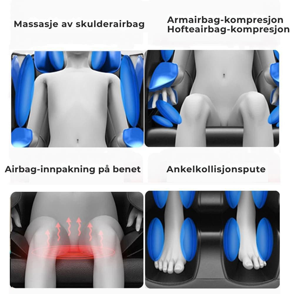 Massasjestol A5 – Varmeterapi, AI-styring, Zero Gravity og berøringsskjerm
